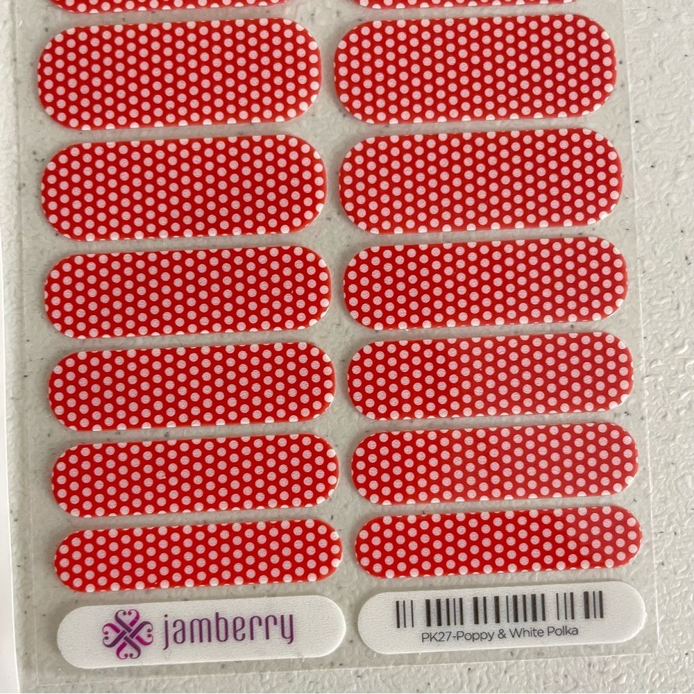 Jamberry PK27 Poppy And White Polka Full Sheet Nail Wraps - Picture 5 of 9